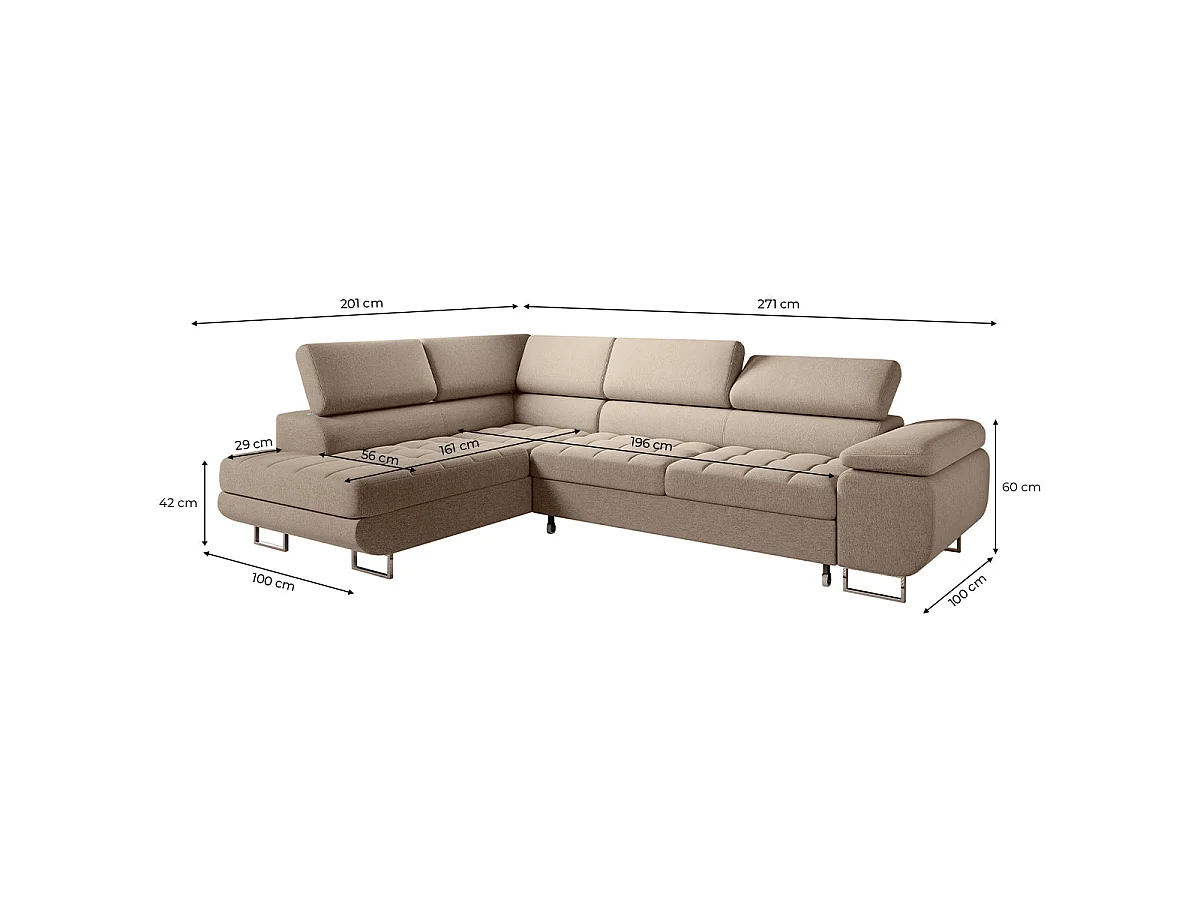 Canapé d'angle convertible 4 places en tissu taupe EDEN