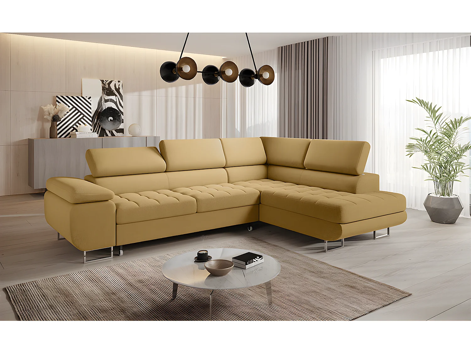 Canapé d'angle convertible droite 4 places Eden Jaune