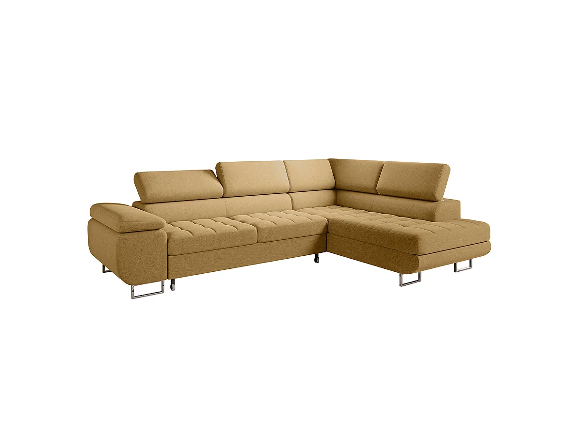 Canapé d'angle convertible 4 places en tissu jaune EDEN