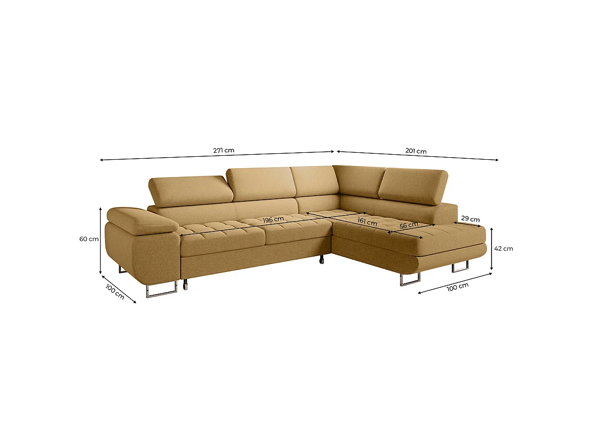 Canapé d'angle convertible 4 places en tissu jaune EDEN
