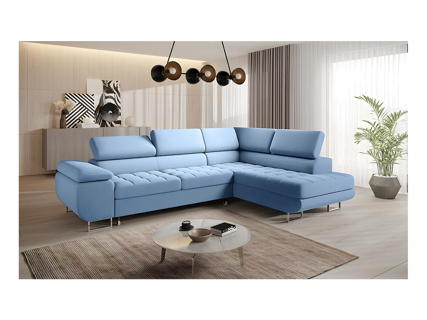 Canapé d'angle convertible droite 4 places Eden Bleu