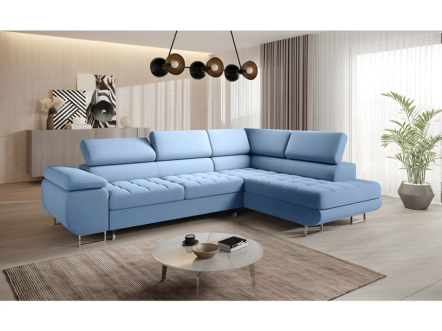 Canapé d'angle convertible droite 4 places Eden Bleu