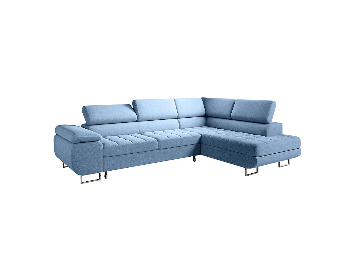Canapé d'angle convertible 4 places en tissu bleu EDEN