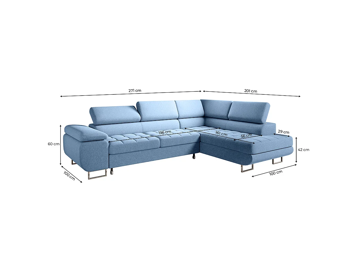 Canapé d'angle convertible 4 places en tissu bleu EDEN