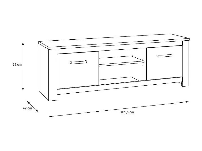 Meuble TV 2 portes blanc mat décor bois clair poignées noires - LEANE