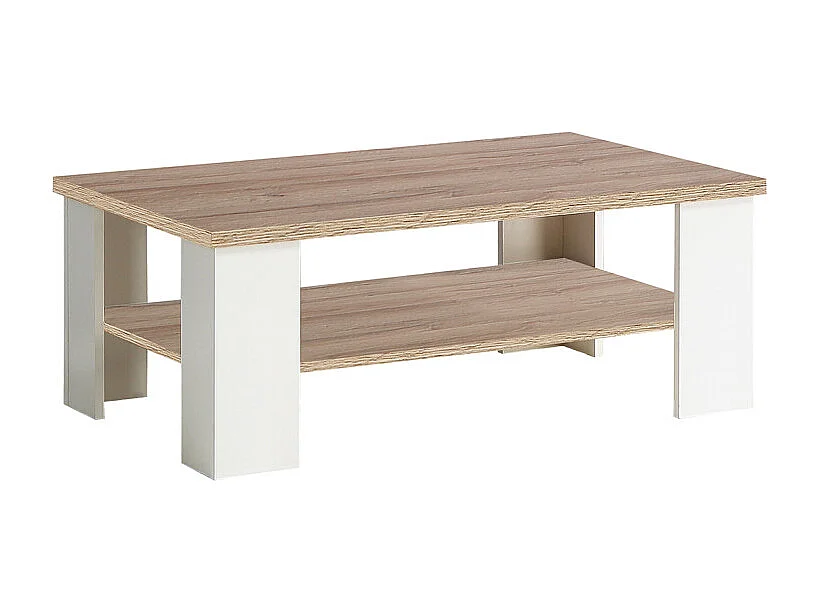Table basse 107 cm blanc mat et 2 plateaux décor bois clair - LEANE