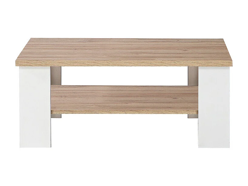 Table basse 107 cm blanc mat et 2 plateaux décor bois clair - LEANE