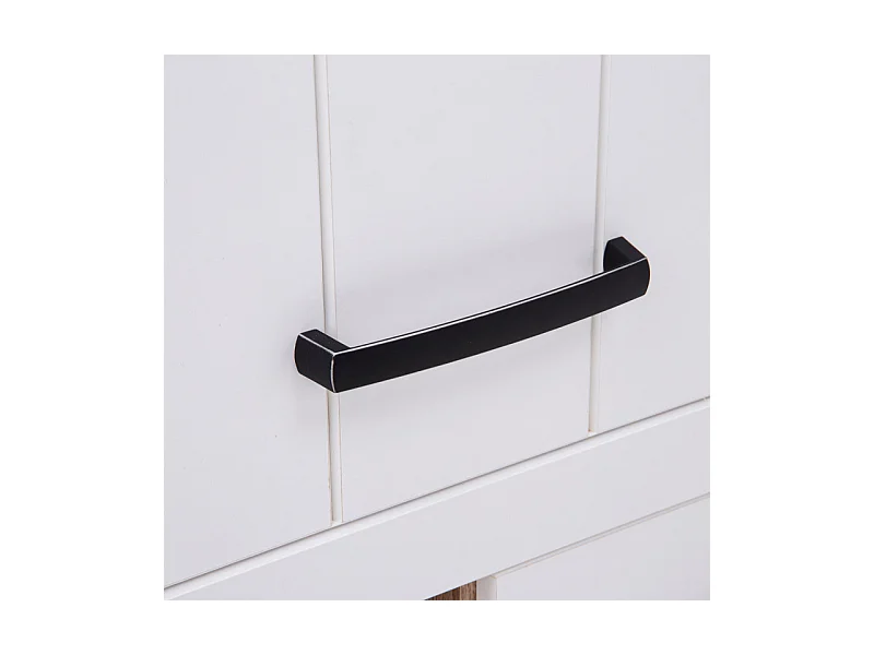 Vaisselier 2 portes 4 niches blanc mat décor bois poignées noir - LEANE