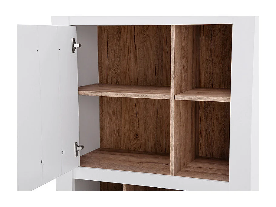 Vaisselier 2 portes 4 niches blanc mat décor bois poignées noir - LEANE