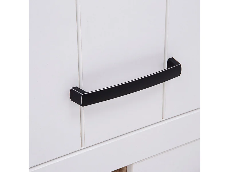 Vaisselier 2 portes 4 niches blanc mat décor bois poignées noir - LEANE