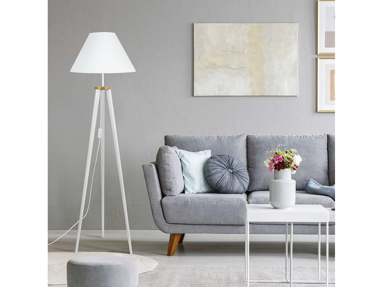 Abajur TOSEL TAMBOUR 35 tecido tambor branco D35 x H20  cm