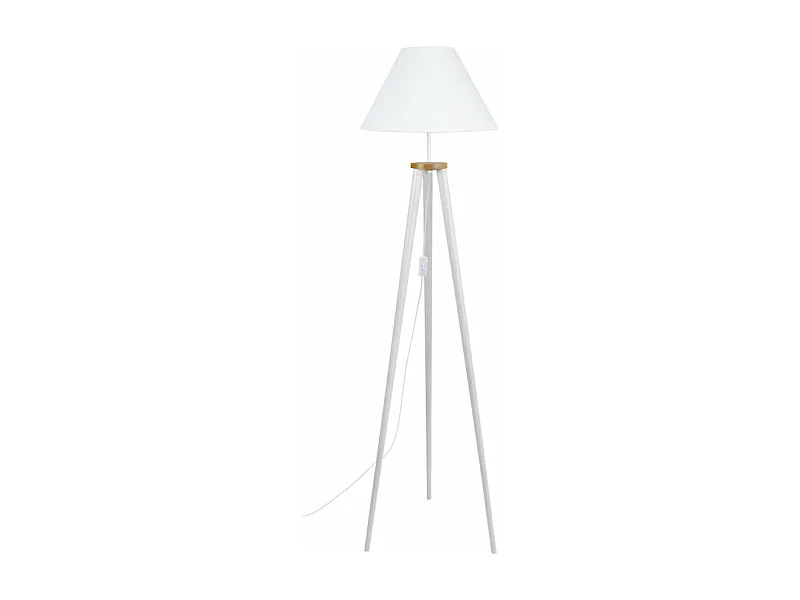 Lampadaire trépied bois blanc 155 cm.