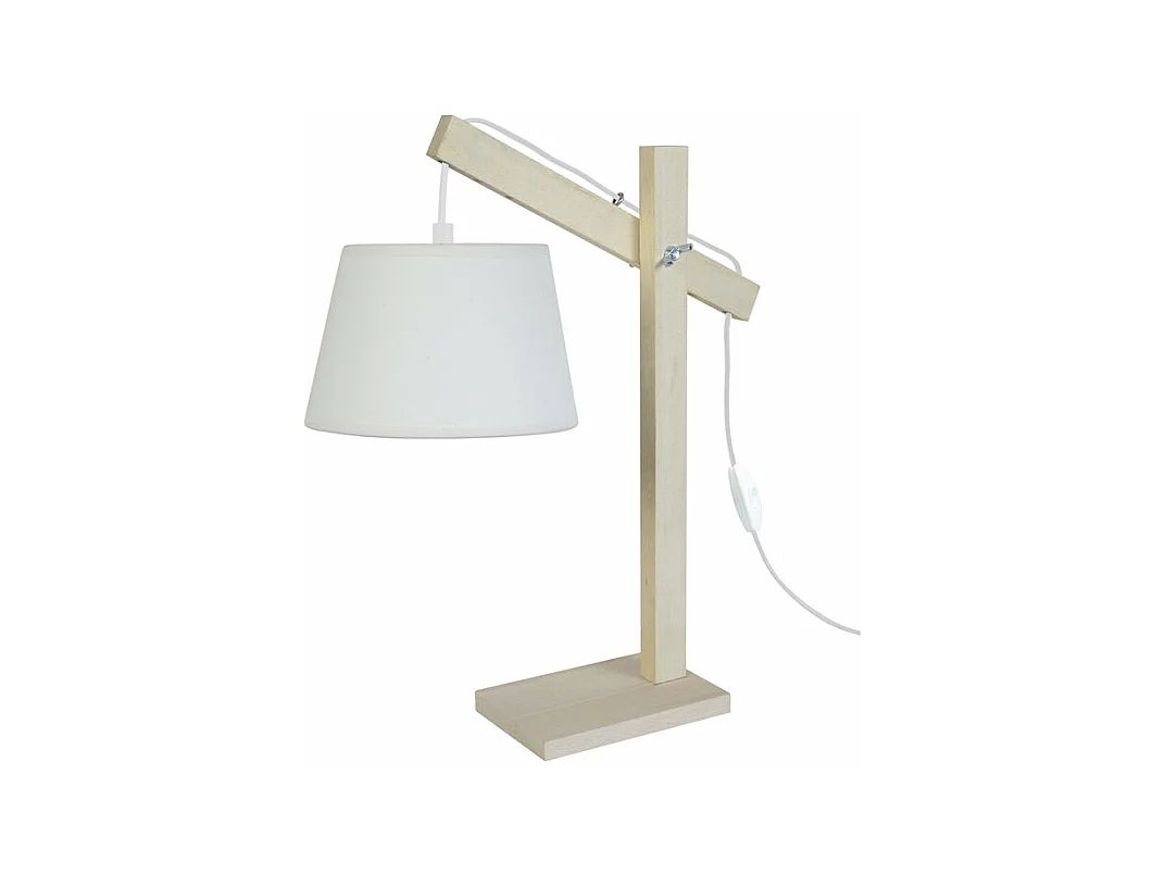 Lampe de bureau articulé bois  , tambour blanc 50 cm.