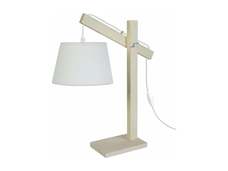 Lampe de bureau articulé bois  , tambour blanc 50 cm.