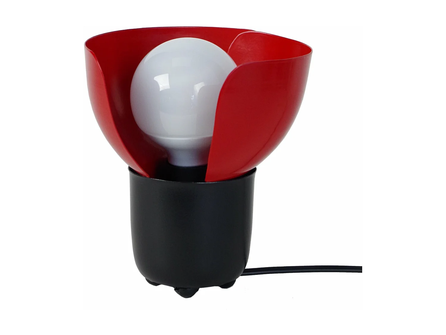Lampe de chevet demi boule métal  noir,rouge 17 cm.