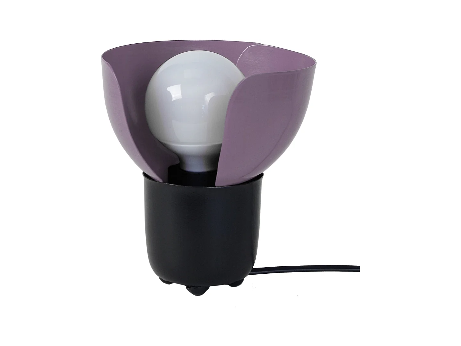 Lampe de chevet demi boule métal  noir,mauve 17 cm.