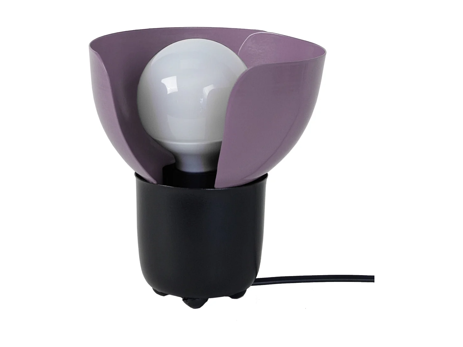 Lampe de chevet demi boule métal  noir,mauve 17 cm.