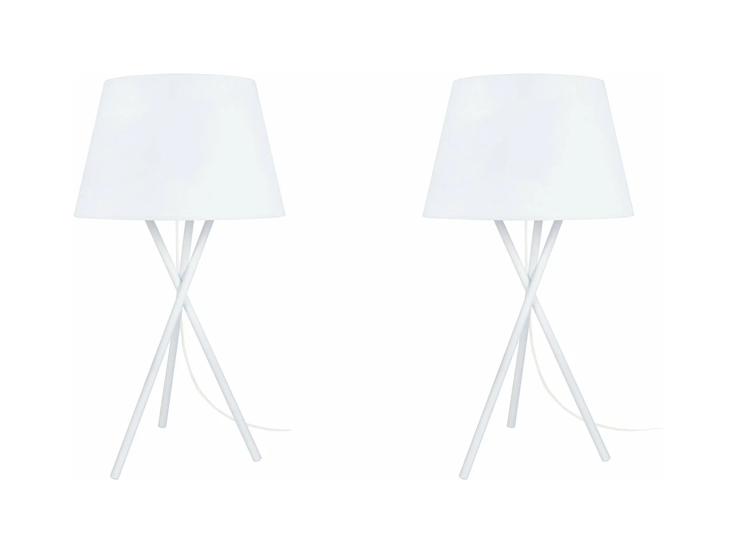 Pair de Lampes de chevet trépied métal  blanc 41 cm.