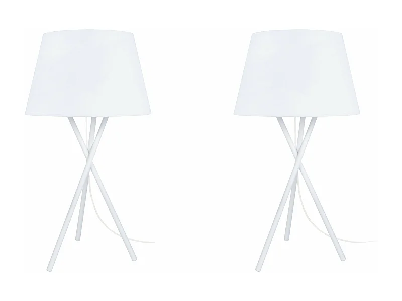 Pair de Lampes de chevet trépied métal  blanc 41 cm.