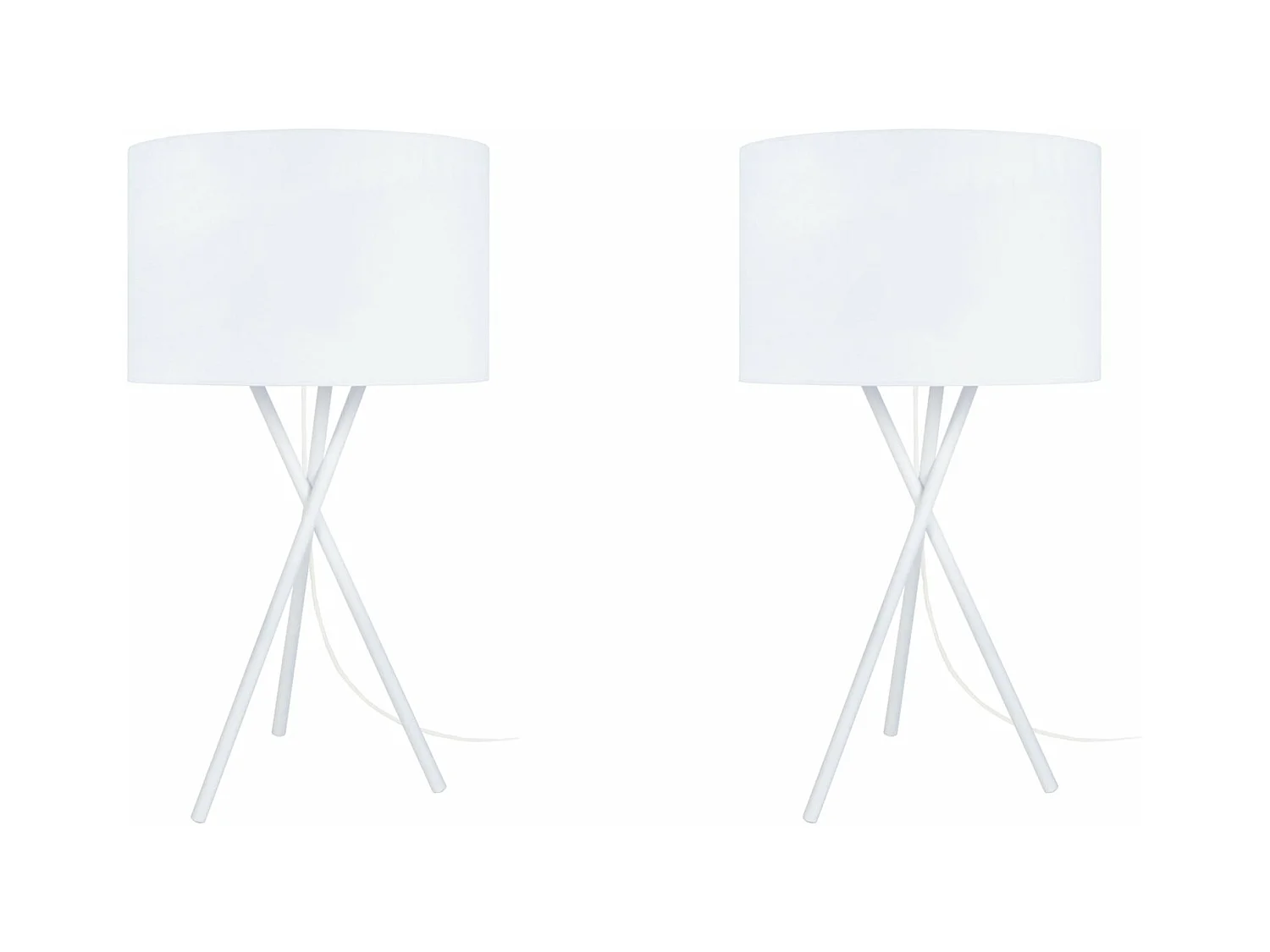 Pair de Lampes de chevet, trépied métal  blanc 41 cm.