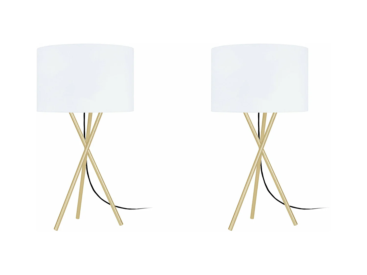 Pair de Lampes de chevet, trépied métal  doré 41 cm.