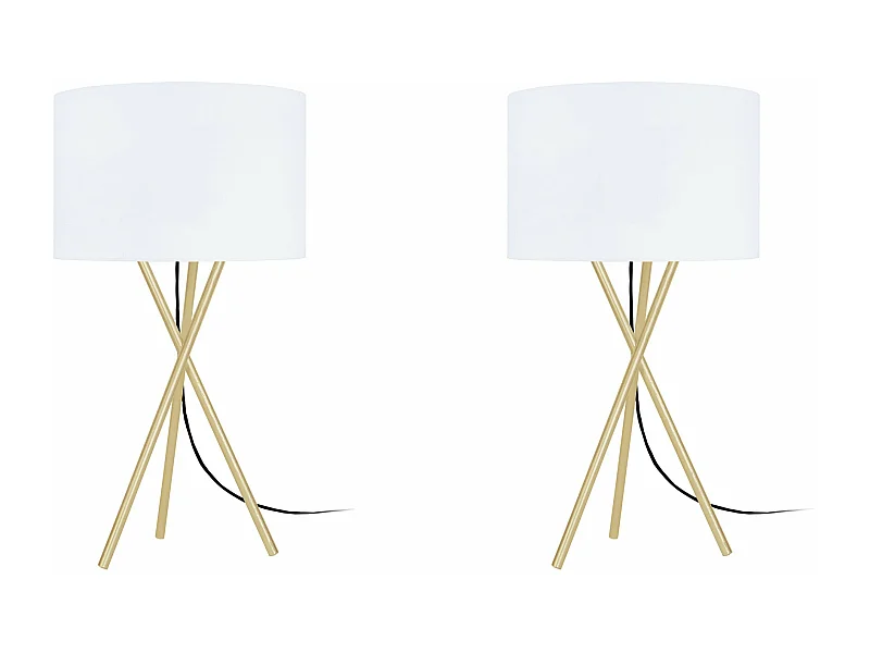 Pair de Lampes de chevet, trépied métal  doré 41 cm.