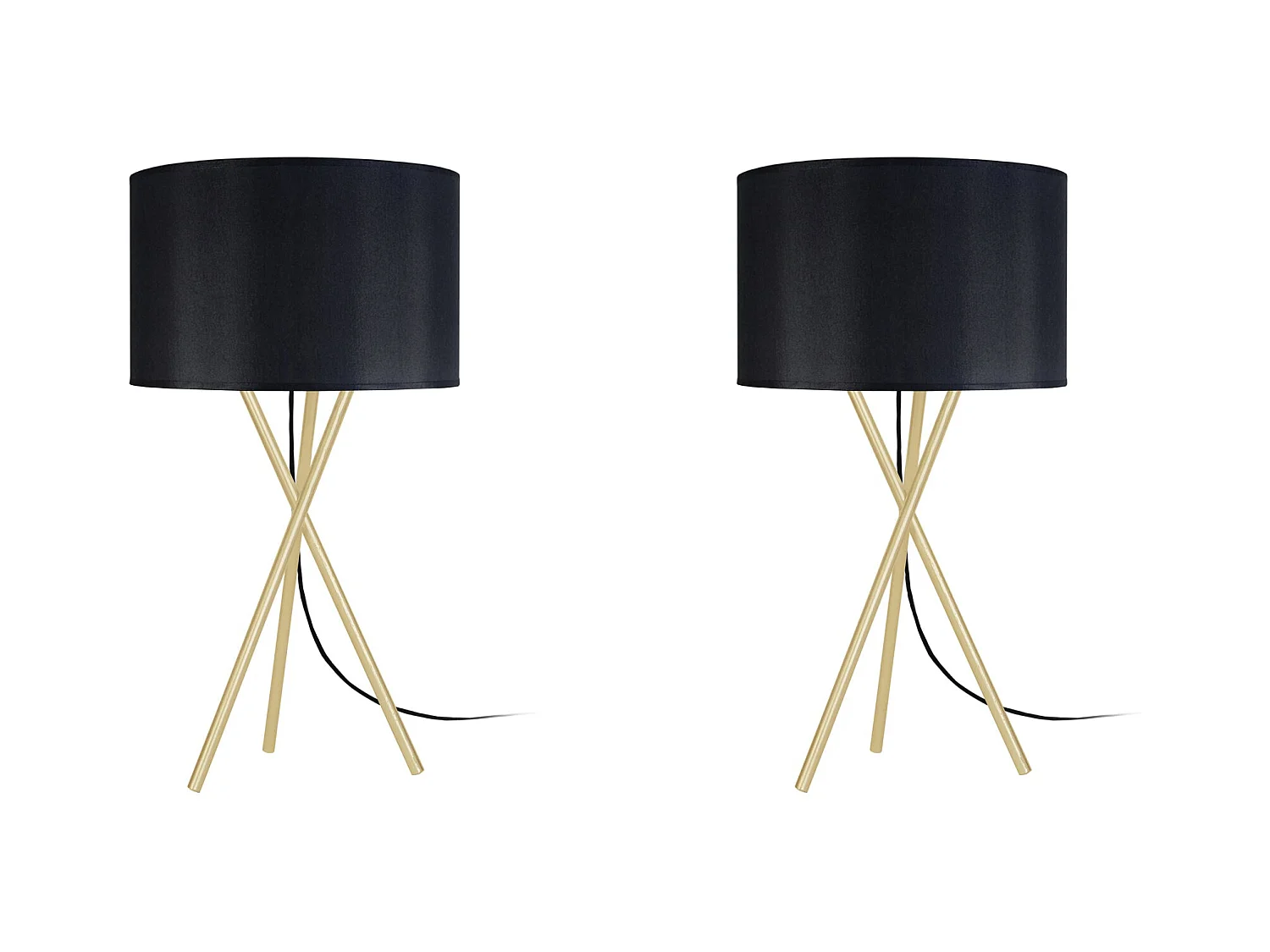 Pair de Lampes de chevet,trépied métal  doré 41,noir cm.