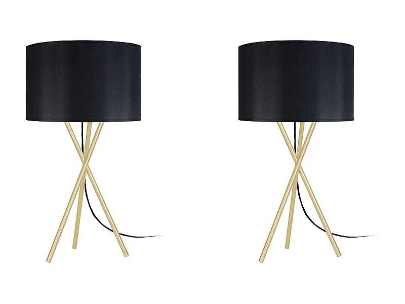 Pair de Lampes de chevet,trépied métal  doré 41,noir cm.