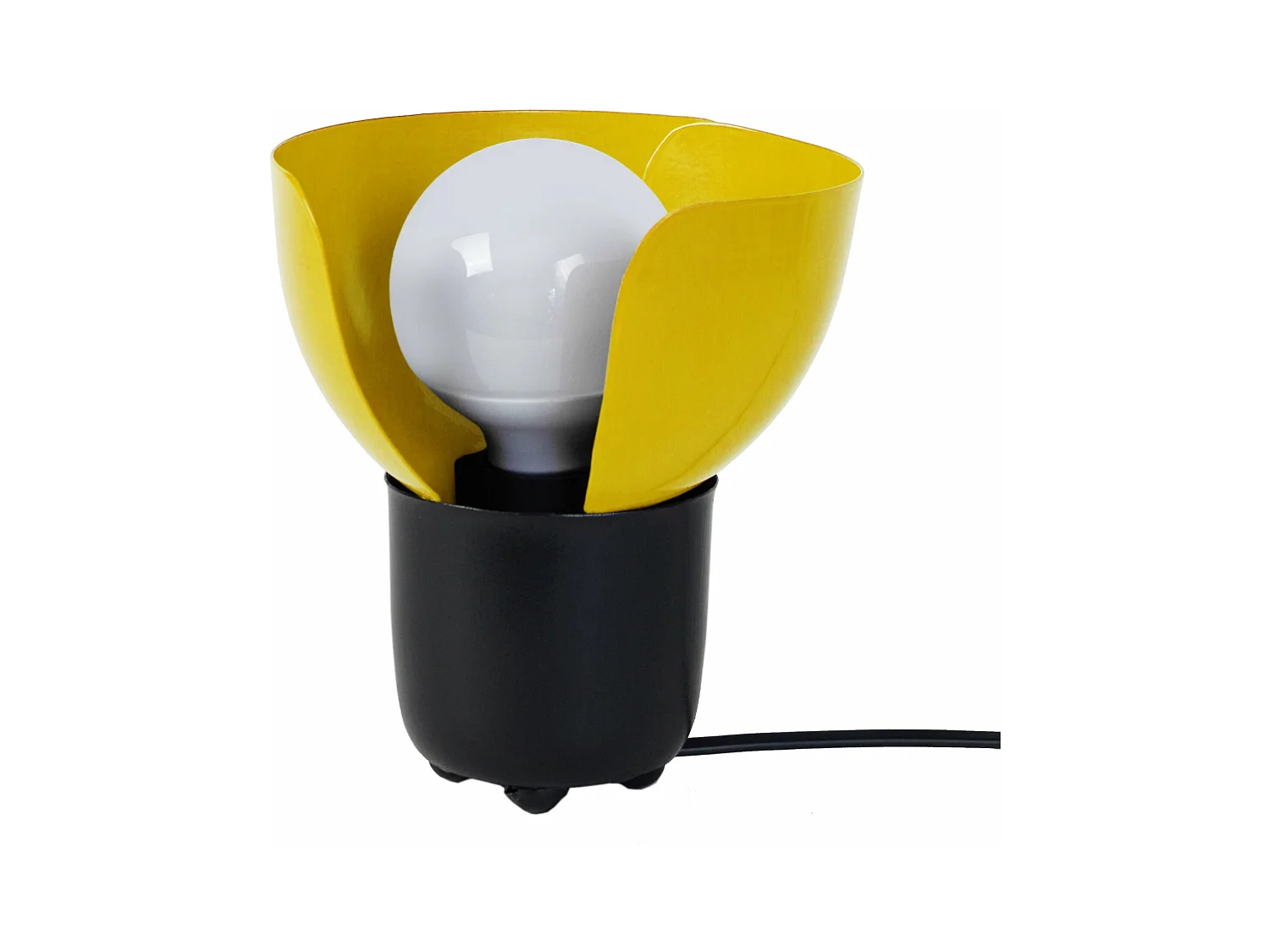 Lampe de chevet demi boule métal  noir,jaune 17 cm.