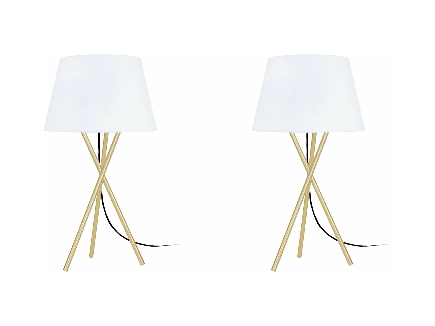 Pair de Lampes, de chevet trépied métal  doré 41 cm.