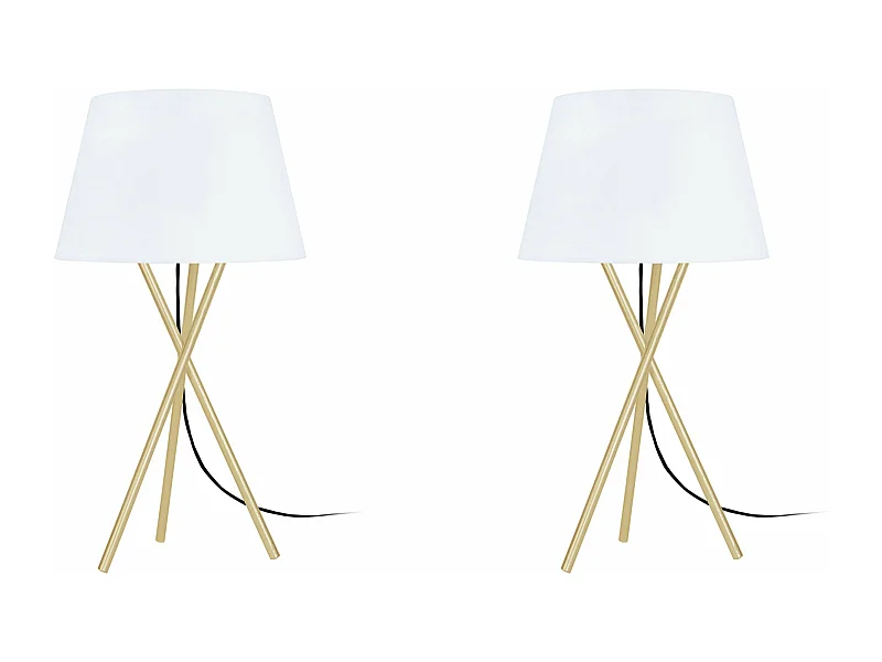 Pair de Lampes, de chevet trépied métal  doré 41 cm.