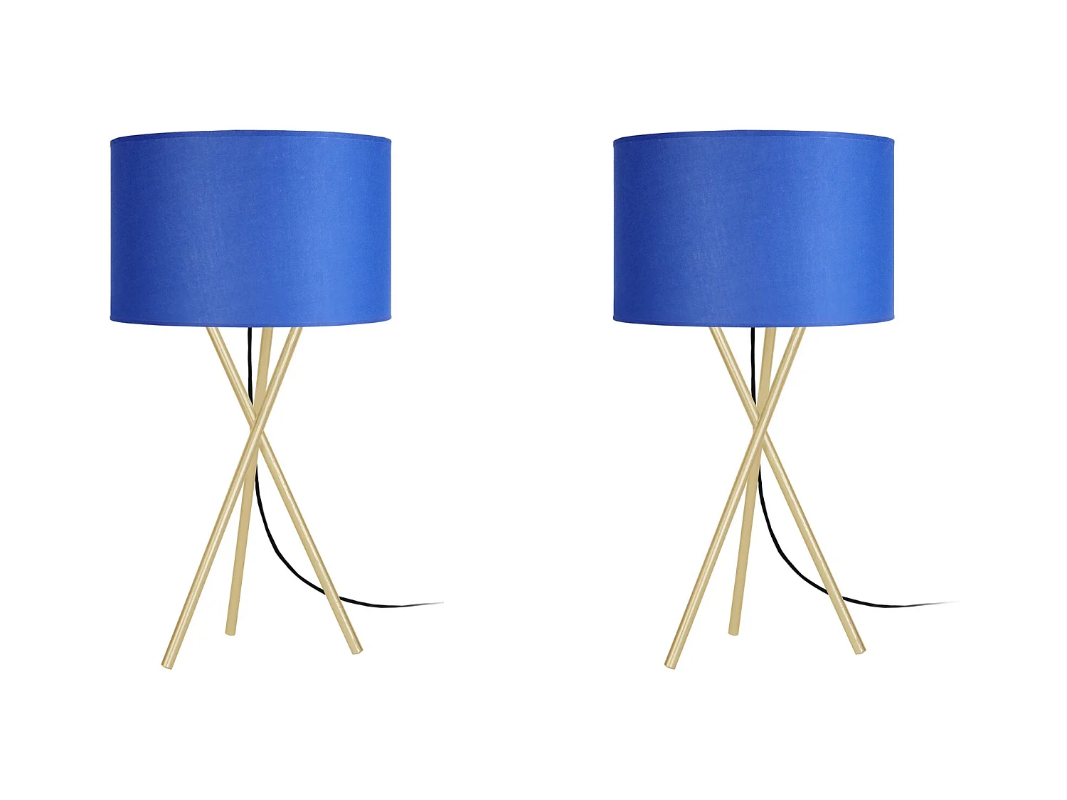 Pair de Lampes de chevet, trépied métal  doré,bleu 41 cm.