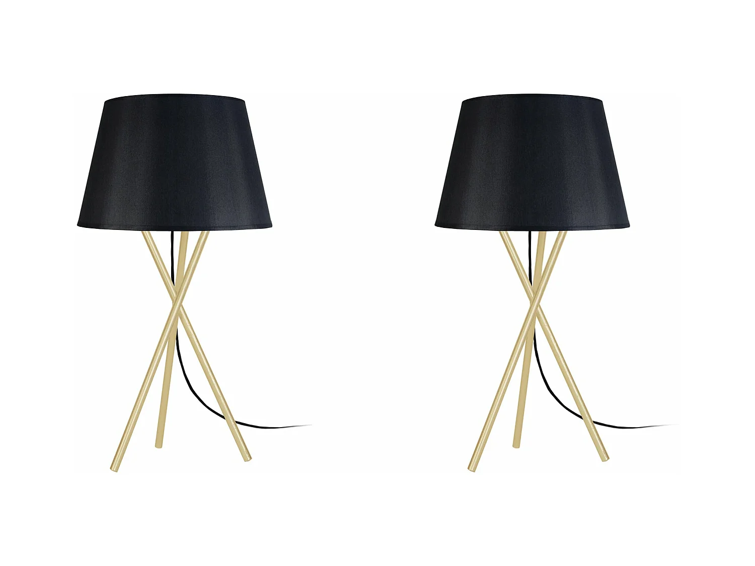 Pair de Lampes de chevet trépied métal  doré,noir 41 cm.