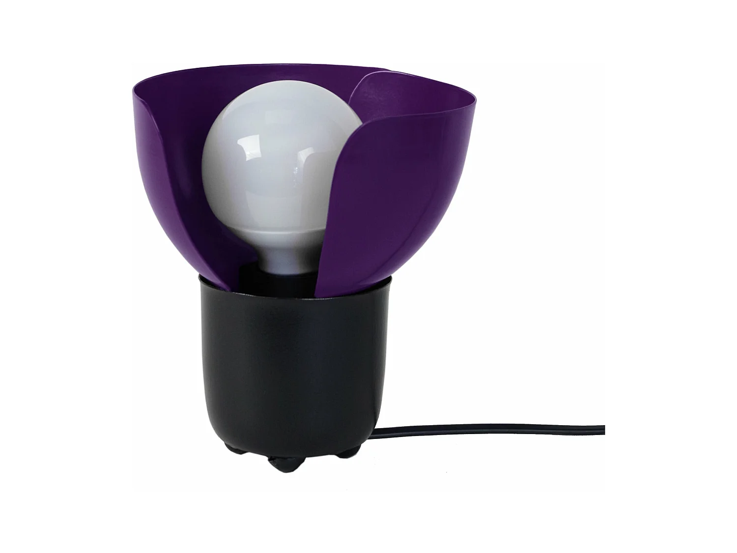 Lampe de chevet demi boule métal  noir,violet 17 cm.