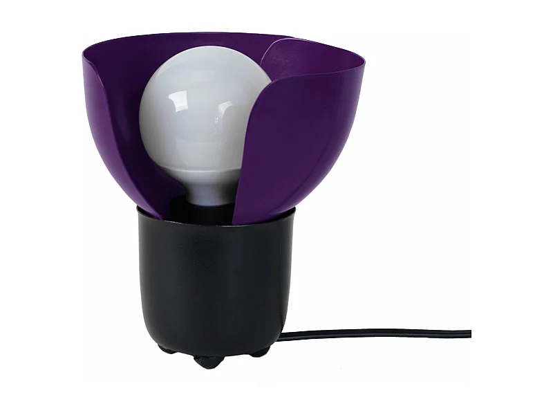 Lampe de chevet demi boule métal  noir,violet 17 cm.