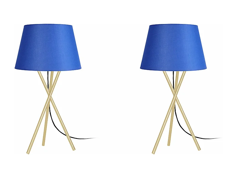 Pair de Lampes de chevet trépied métal  doré 41,bleu cm.