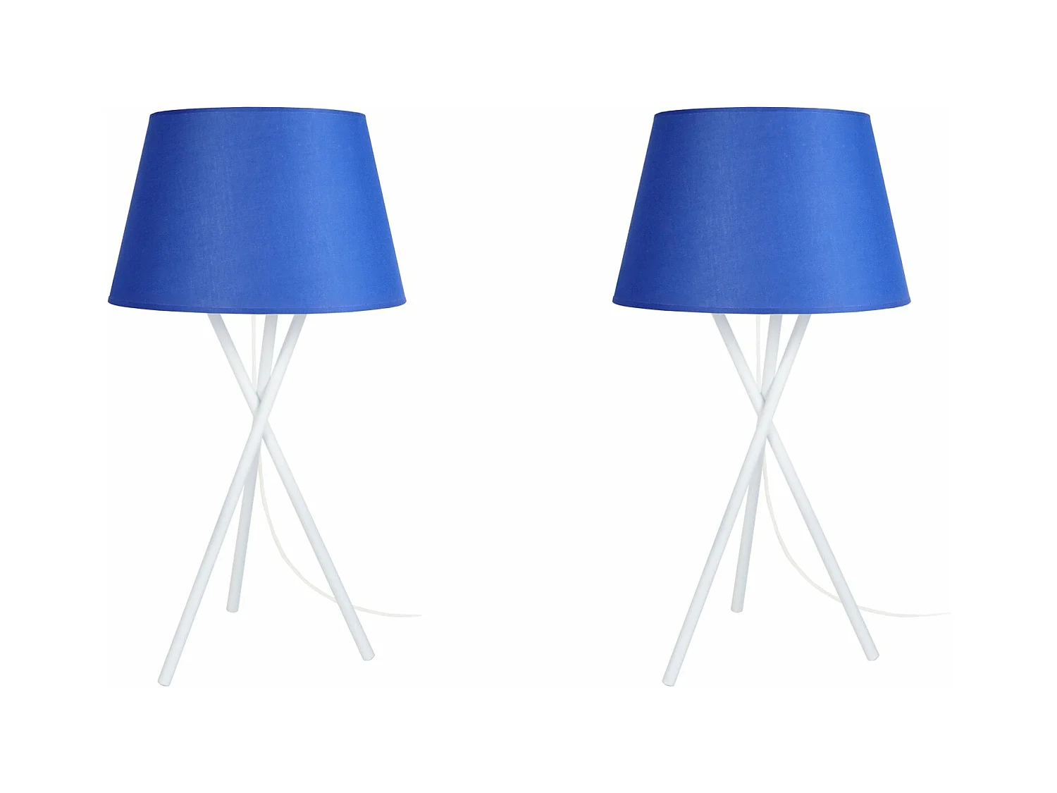 Pair de Lampes de chevet trépied métal  blanc,bleu 41 cm.