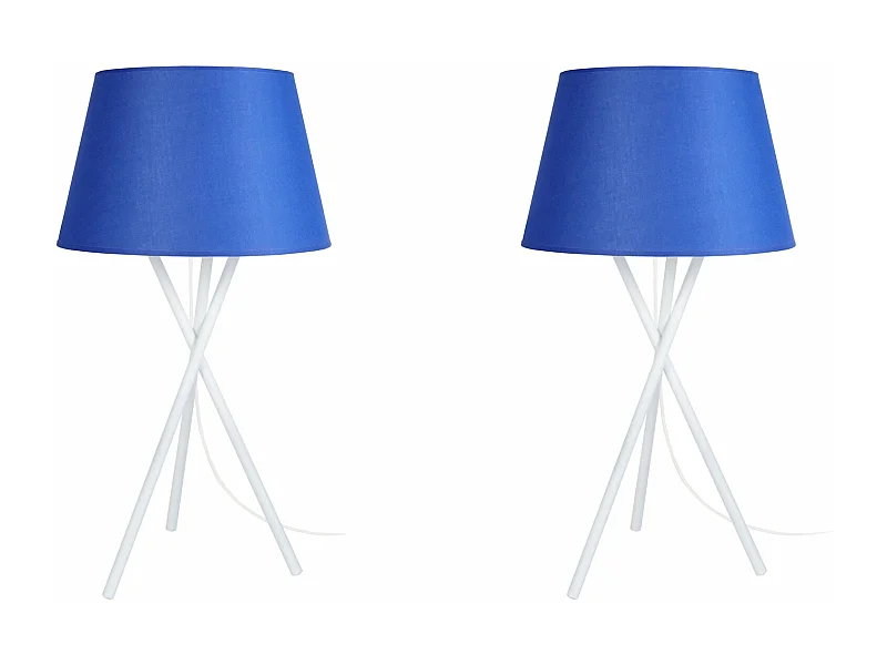 Pair de Lampes de chevet trépied métal  blanc,bleu 41 cm.