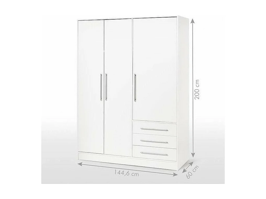JUPITER Armoire - En bois aggloméré - Blanc - contemporain - Chambre - L 144,6 cm