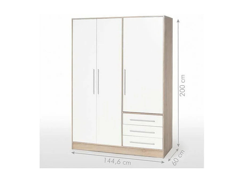 Kleiderschrank – Eiche und weiße Spanplatte – Schlafzimmer – 144,6 cm