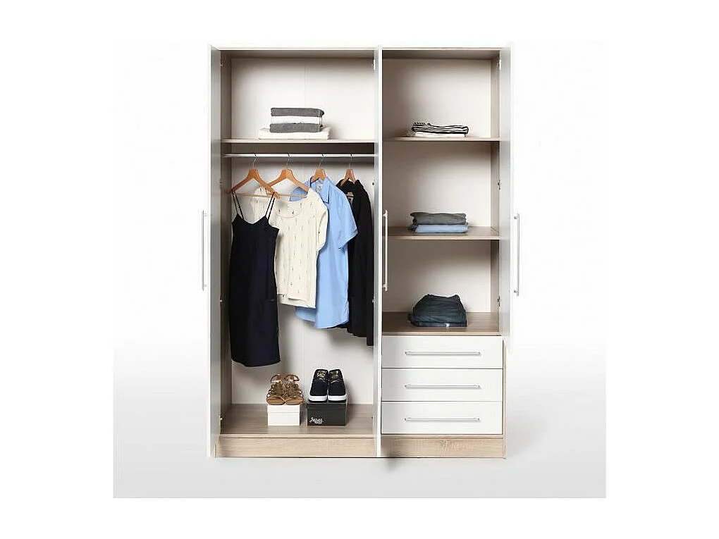 Armoire - Bois aggloméré chêne et blanc - Chambre - 144,6 cm