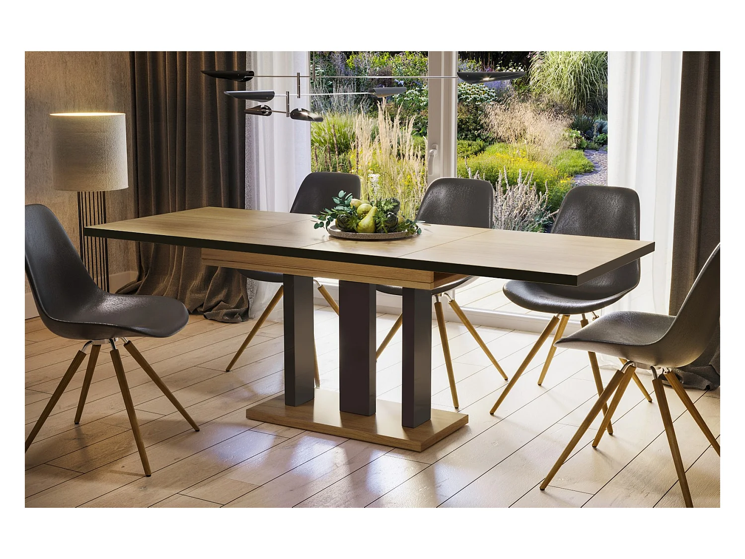Stół rozkładany APPIA BLACK 130(210)x80 dąb natura/czarny
