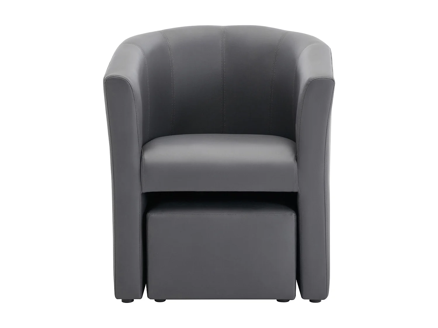 Fauteuil cabriolet et pouf en simili gris JOVANA