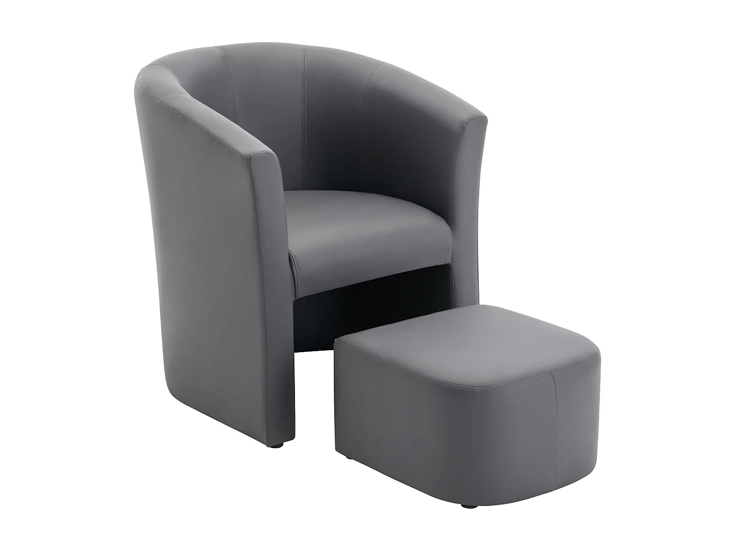 Fauteuil cabriolet et pouf en simili gris JOVANA