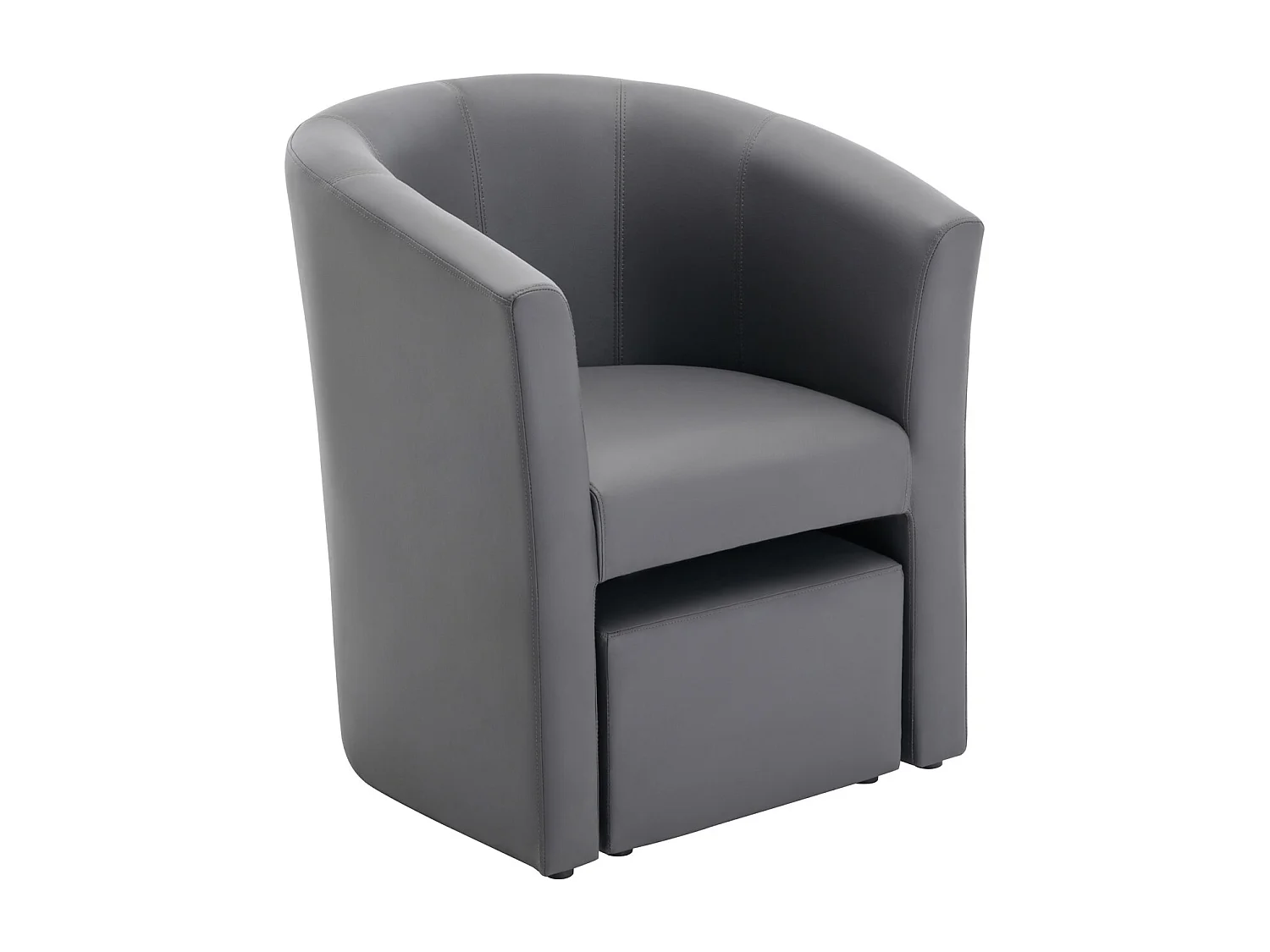 Fauteuil cabriolet et pouf en simili gris JOVANA