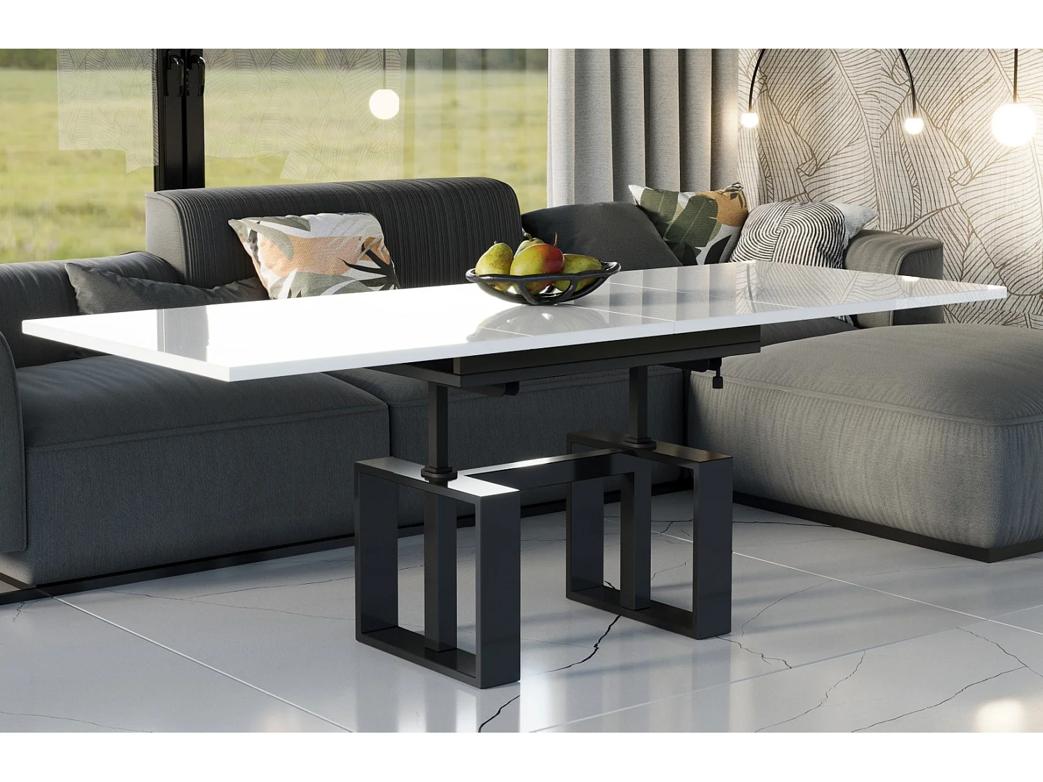 Ława rozkładana podnoszona EMPOLI 110(170)x65 biały połysk