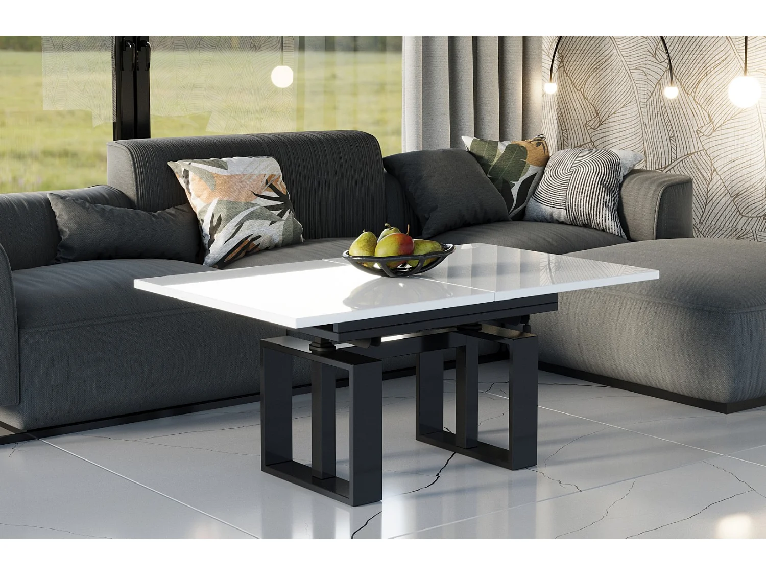 Ława rozkładana podnoszona EMPOLI 110(170)x65 biały połysk