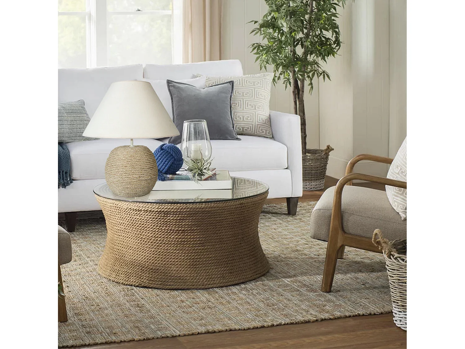 Lampe de Salon TOSEL ,sisal,naturel,H50xD45xP45cm