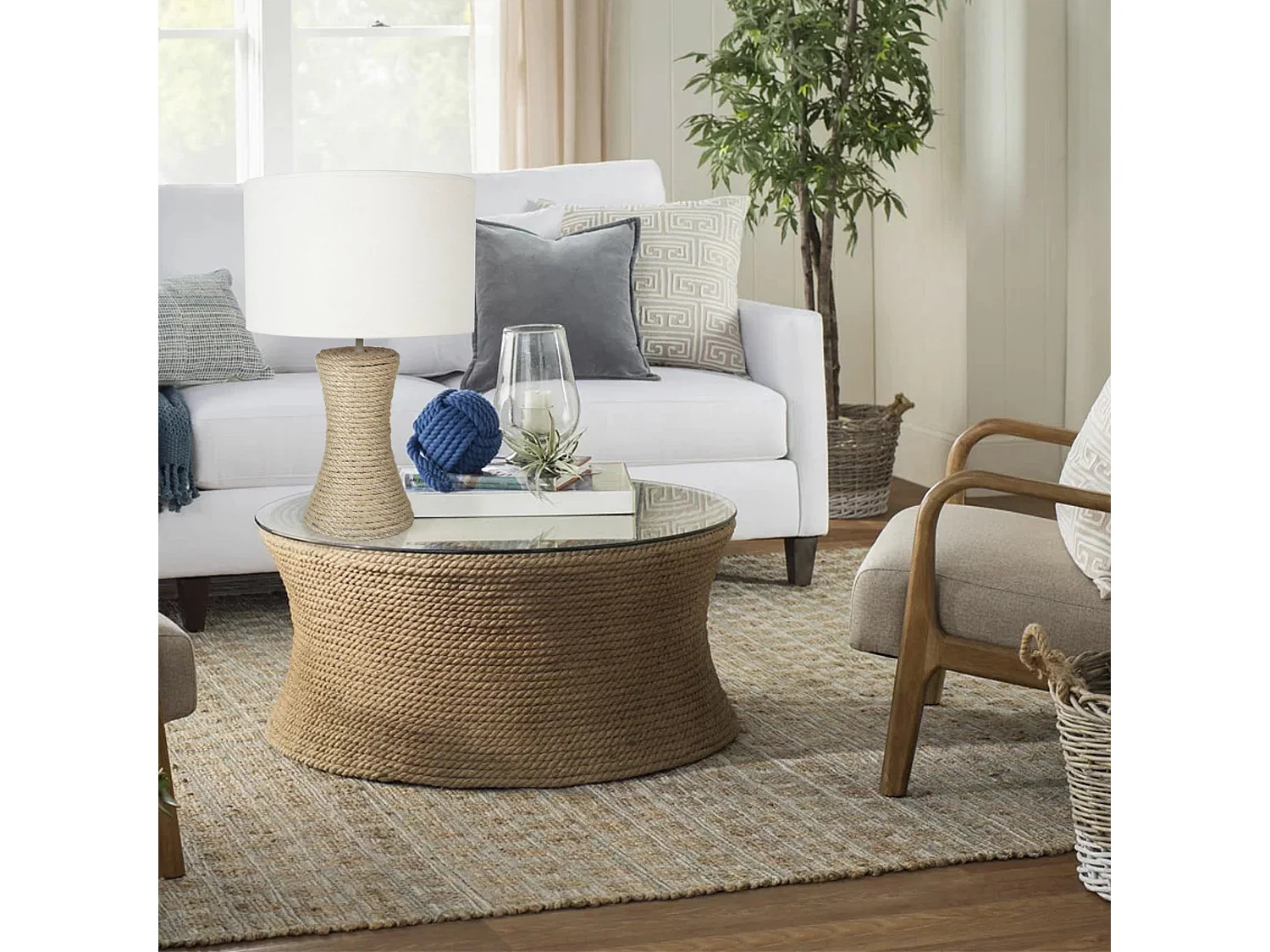 Lampe a Poser TOSEL ,sisal,naturel,H50xD30xP30cm