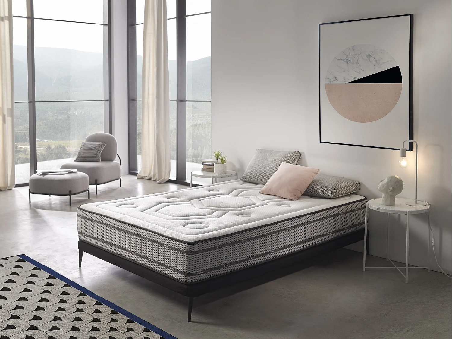 Matelas à ressorts ensachés à double mémoire double face 200x200 Hauteur 30 cm +/-2.